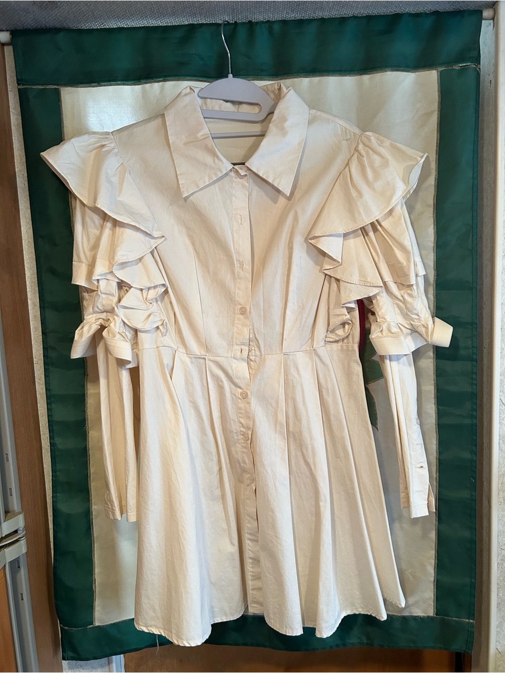 Women's Cream Ruffle Button-Front Dress